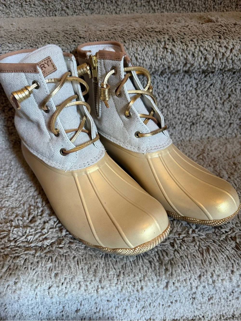 Sperry Gold and Cream Women's Duck Boots